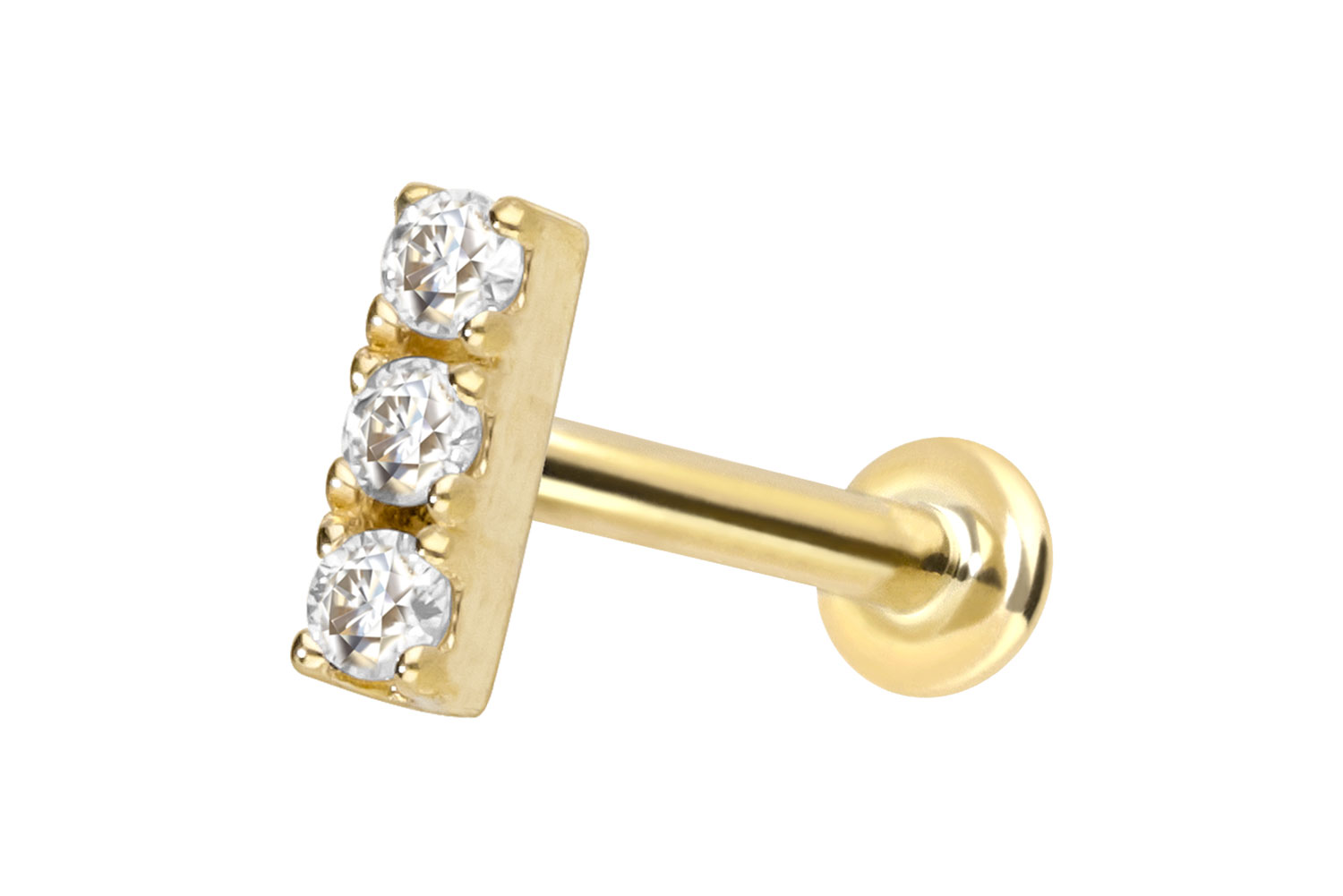 14 Karat Gold Labret Piercing mit Push Fit MOISSANIT-BALKEN